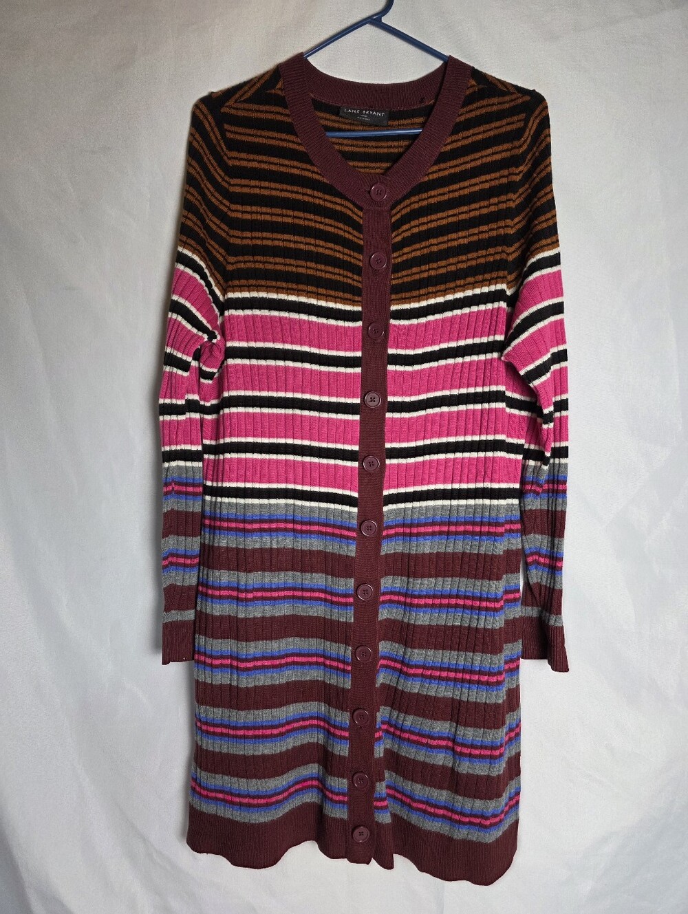 Lane Bryant Long Striped Ribbed Button Cardigan Women's Plus Size 18/20